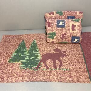 RUSTIC LODGE Moose & Evergreen Queen Flannel Sheet Set with Pillowcases